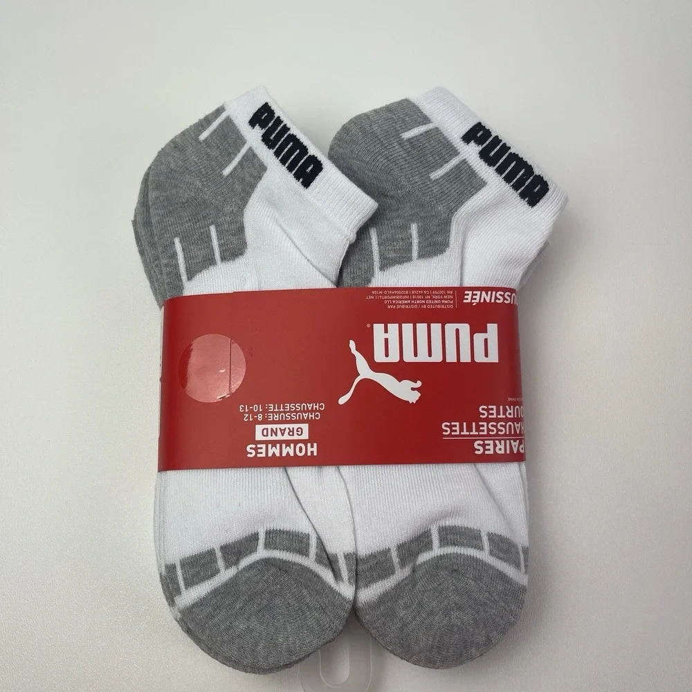 PUMA Mens 6 Pairs Pack‎ Socks Low Cut Cushioned Size 10-13 Shoe 8-12 White Grey